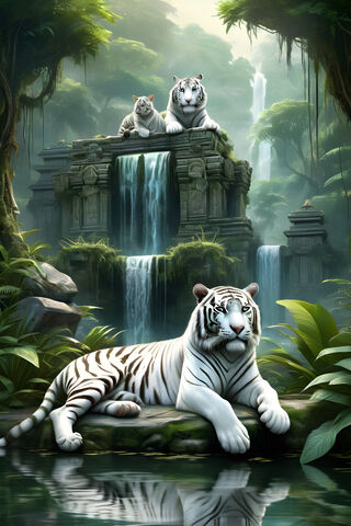 Mystical Guardians of the Twilight Ruins' 🌿🐅