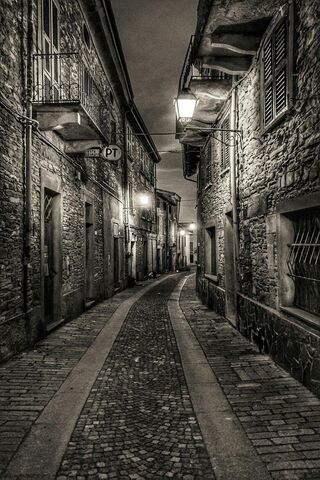 Enchanted Evening in a Cobblestone Alley