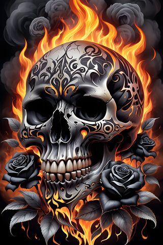 Tribal Skull With Black Roses