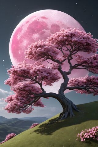 Tree Moon Flowers