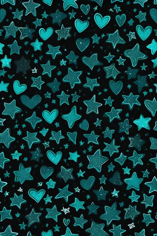 Teal Hearts and Stars