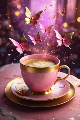 Tea Cup,pink,butterflies