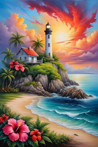 Tropical Island With Lighthouse