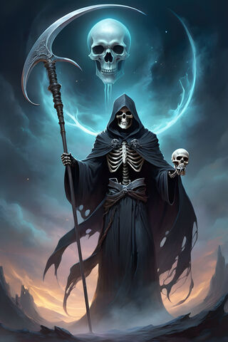 The Grim Reaper Holding His Scythe and A Skull ?