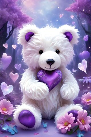 Teddy With Purple Satin Heart