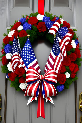 USA Flags & Patriotic Flowers Wreath