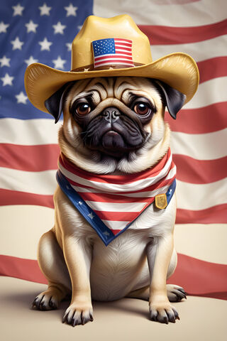 USA Flag Pug With Hat