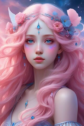 Uma Menina De Cabelos Rosa E De Olhos Azuis.