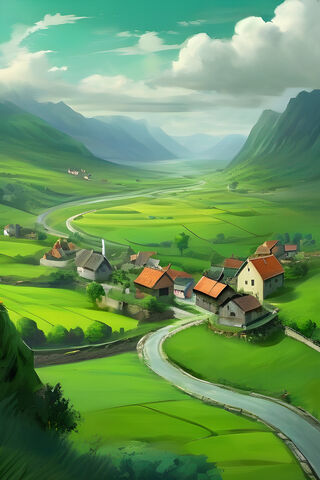 Village In Valley , Greenery , Weather, Cloud