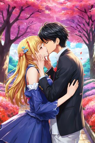 A Romantic Moment Under Cherry Blossoms