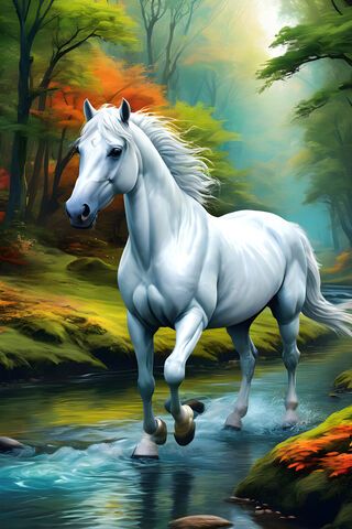 Vivid Colors Stream White Horse