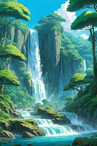 Waterfall With Forest