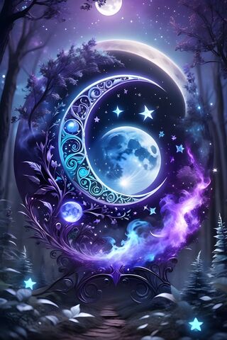 Wiccan Cresent Moon 3D In Blue and Purple
