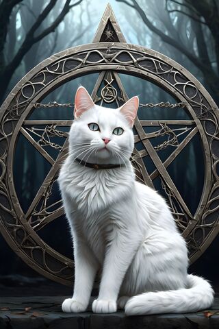 White Cat With Pentagram Wiccan