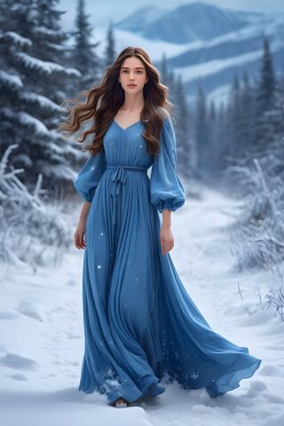 Woman In Flopping Blue Dress