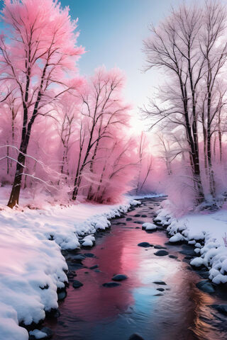 Winter Snow On Creek