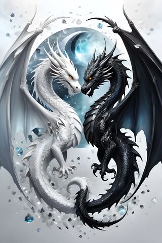 White and Black Twin Dragon Ying and Yang