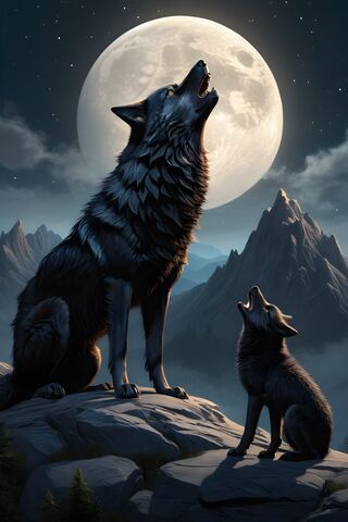 Wolf and Pup Howling On A Mountain