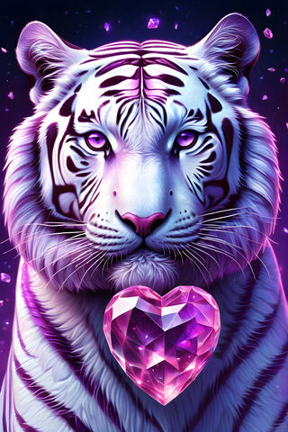 White Tiger Purple and Pink Heart Glittery