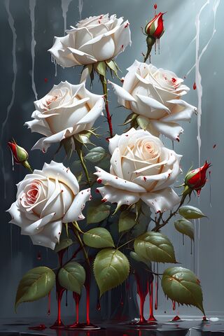 White Roses Dripping Red