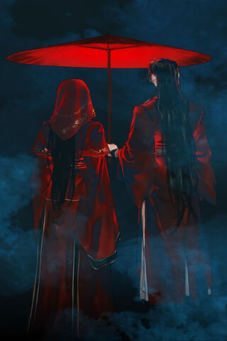 Enigmatic Companions Under the Red Umbrella ☂️❤️