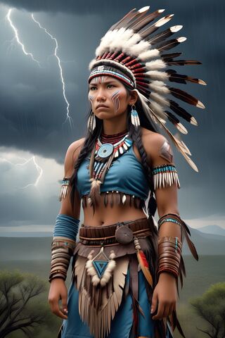 Young Native Wilds Protector In A Storm