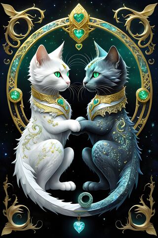 Yin Yang Cats In Light Green