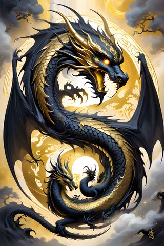 Yin Yang Dragon Black and Gold