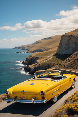 Sunny Coastal Drive in a Classic Convertible ☀️🚗