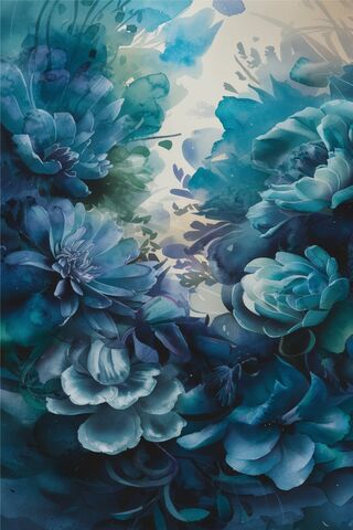 A Mesmerizing Watercolor Painting Of An Array Of Rich, Vibrant Blue Fl