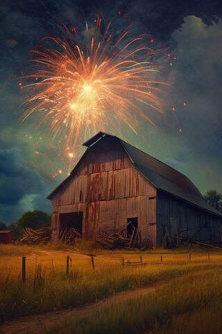 Barn Under a Firework Sky 🎆🏡