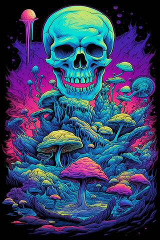 Cosmic Skull and Psychedelic Mushrooms 🌌💀🍄