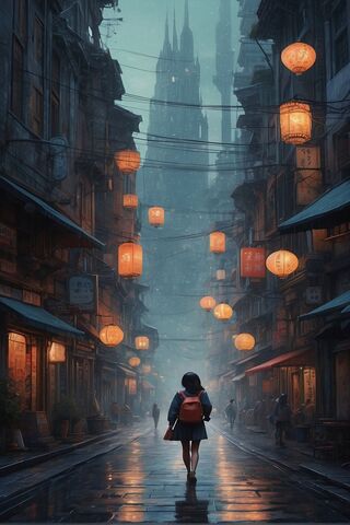 Enchanted Evening in a Lantern-Lit Alley 🌌🏮