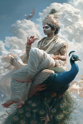 Divine Majesty: Krishna on a Peacock 🦚✨