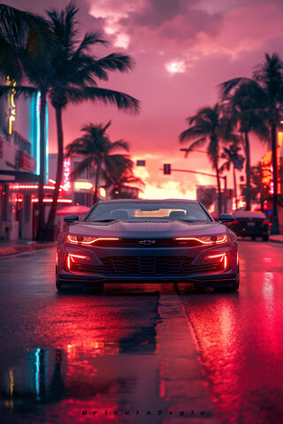Sunset Drive: The Chevy Camaro in Neon Glow 🌅🚗