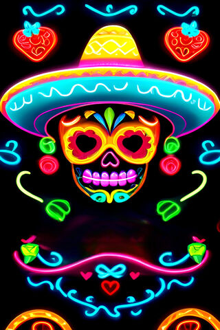 Neon Mexico Style Skull