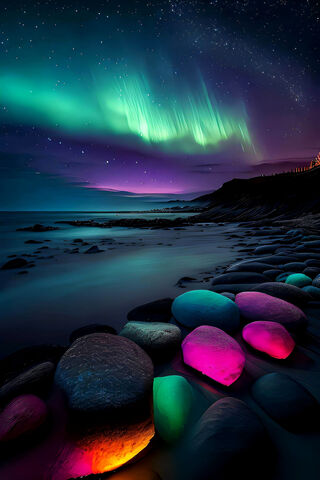 Aurora's Colorful Embrace: A 3D Rock Wonderland