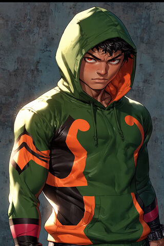 Serious Green Hooded Anime Boy