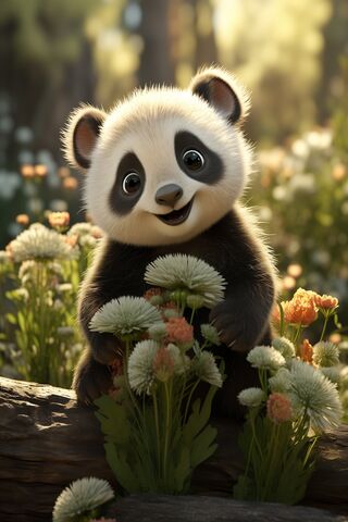 Adorable Panda in a Flower Meadow 🌼🐼