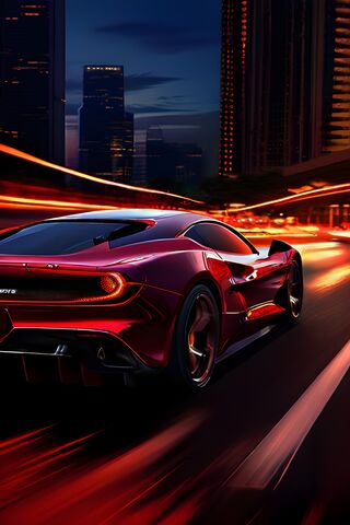 City Night Cruise In Red Ferrari