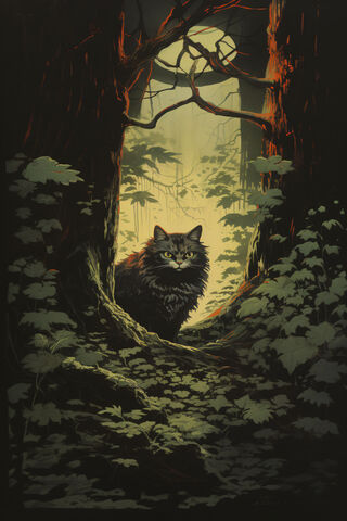 Black Cat In A Forest