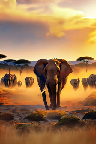Sunset Elephants