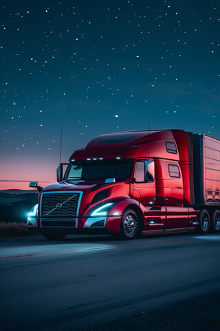 Nighttime Journey of a Red Truck
