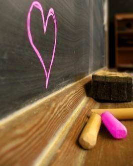 A heart on the black board