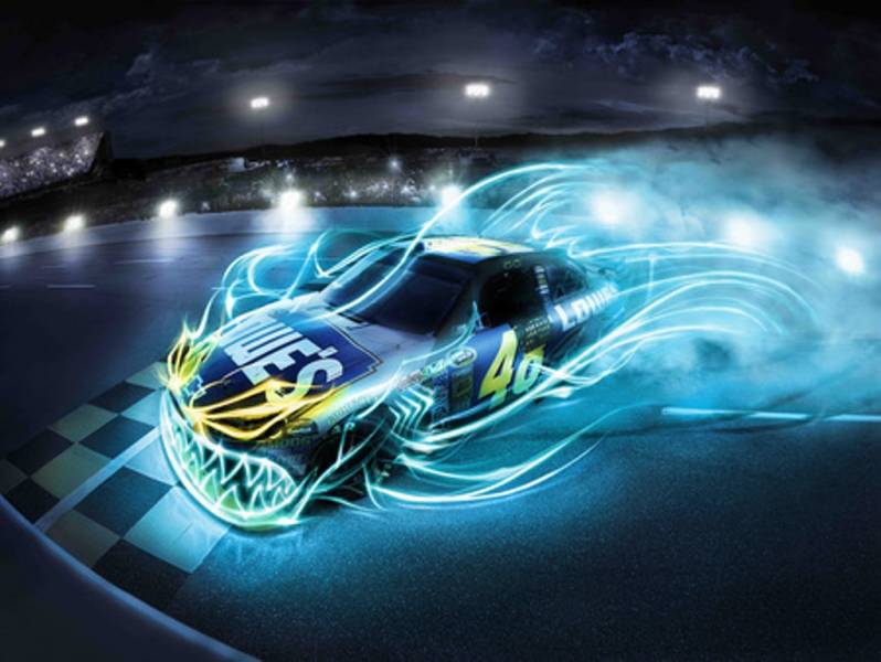 Car in blue flames