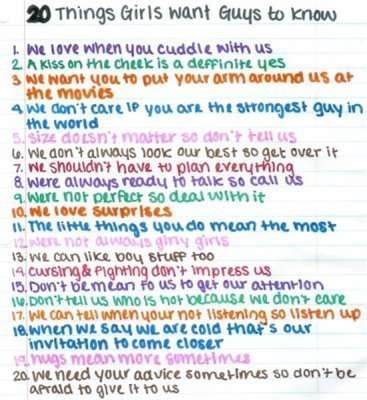 20 things girls want guys to knw