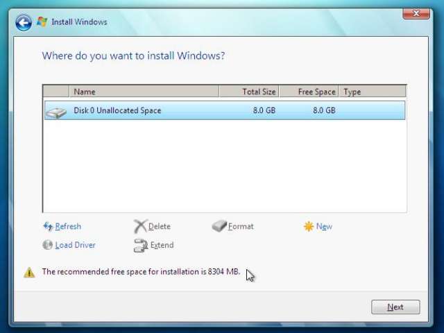 Windows 7 install size