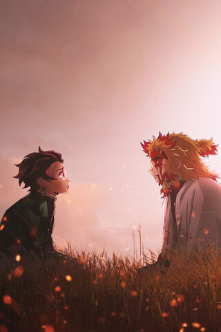 A Moment of Connection: Tanjiro and Rengoku 🌅✨