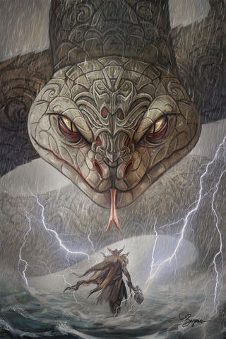 Epic Clash: Thunder God vs. World Serpent ⚡🐍