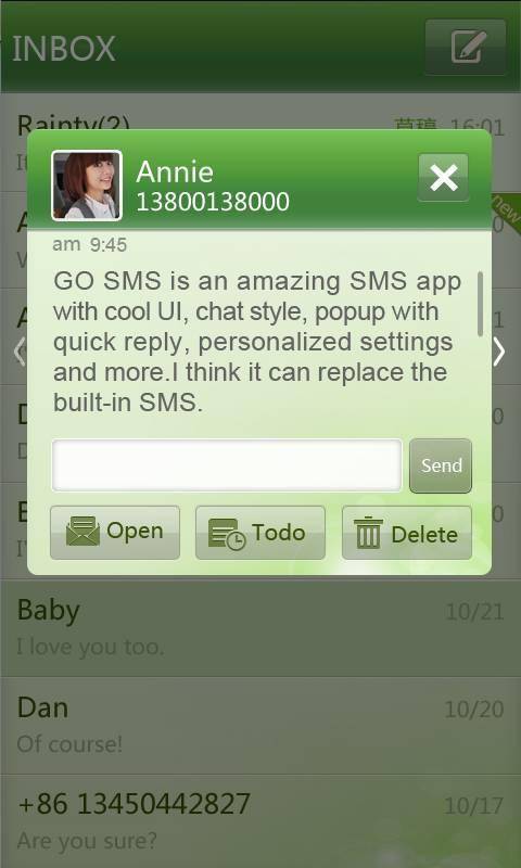 Simple Green GO SMS Theme 1.0